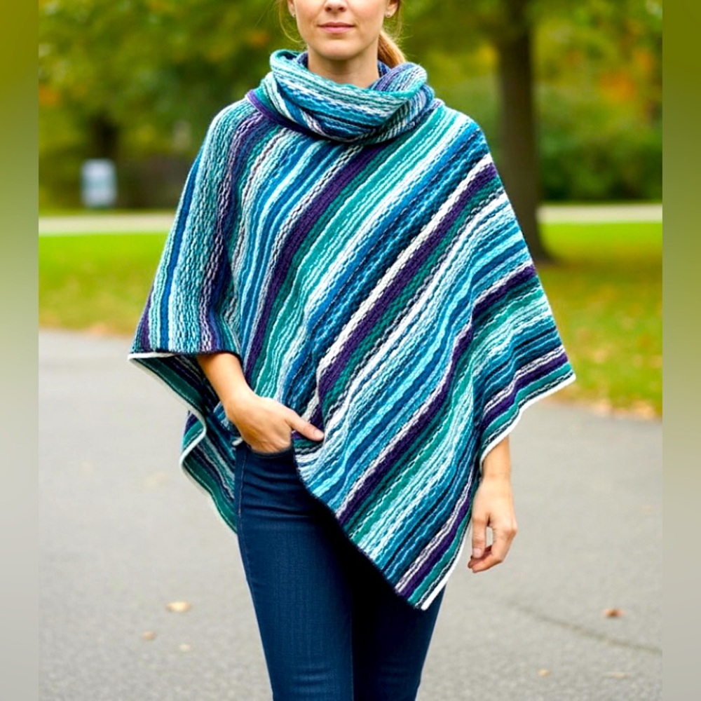 Boutique Multi Color Womens One Size Knit Acrylic Pull Over Cowl Neck Poncho NWT